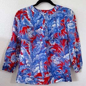 Floral 3/4 sleeve J Crew blue and red top